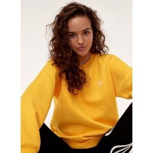 TNA Yellow Embroidered Cotton Crewneck Long Sleeve Tee